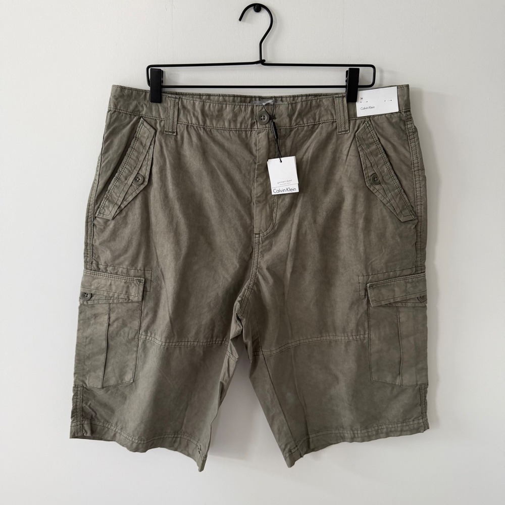 Calvin Klein Cargo Shorts Mens 36 Garment Dyed Cotton Olive Green NWT